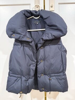 Theory Navy Quilted Puffer Vest with High Collar